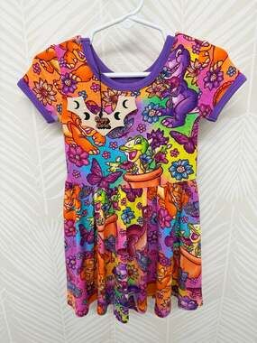 Onyx + Lore Dinosaur and Floral Print Bamboo  Dress Size 2T The Land Before Time